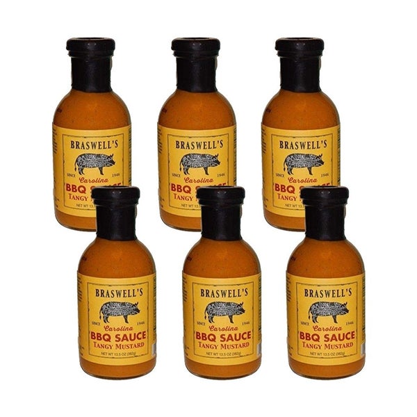 6-PACK OF Sauce Bbq Tangy Mustard Braswell 13.5 oz
