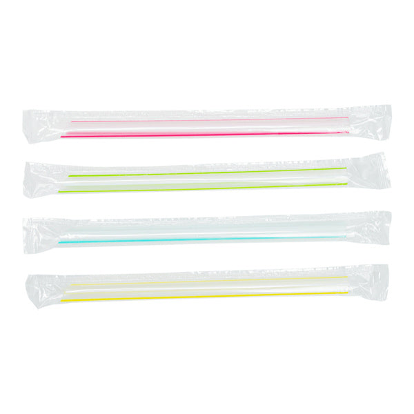2000-PACK OF Straw Wrapped Karat 2,000 ct Clear Boba Straws | Individually Wrapped | Mixed Stripes (0.39" x 7.5")