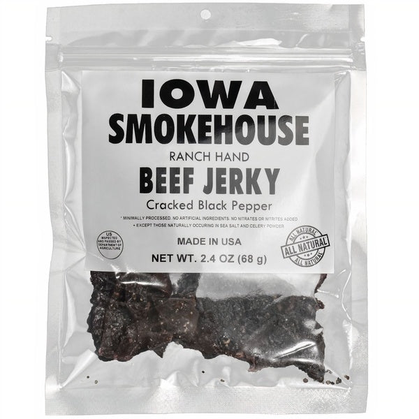 24-PACK OF Beef Jerky Ranch Hand Cracked Black Pepper 2.4 oz, Iowa Smokehouse