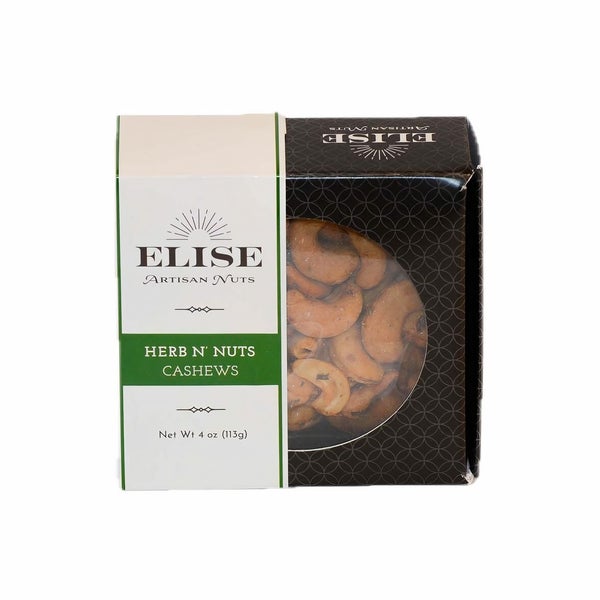 12-PACK OF Cashews Roasted, Herb N' Nuts Elise Artisan Nuts