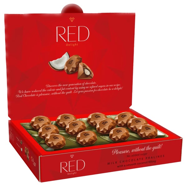 8-PACK OF Candy Praline, RED Milk Chocolate Diamond with Coconut Filling, Chocolette Distribution