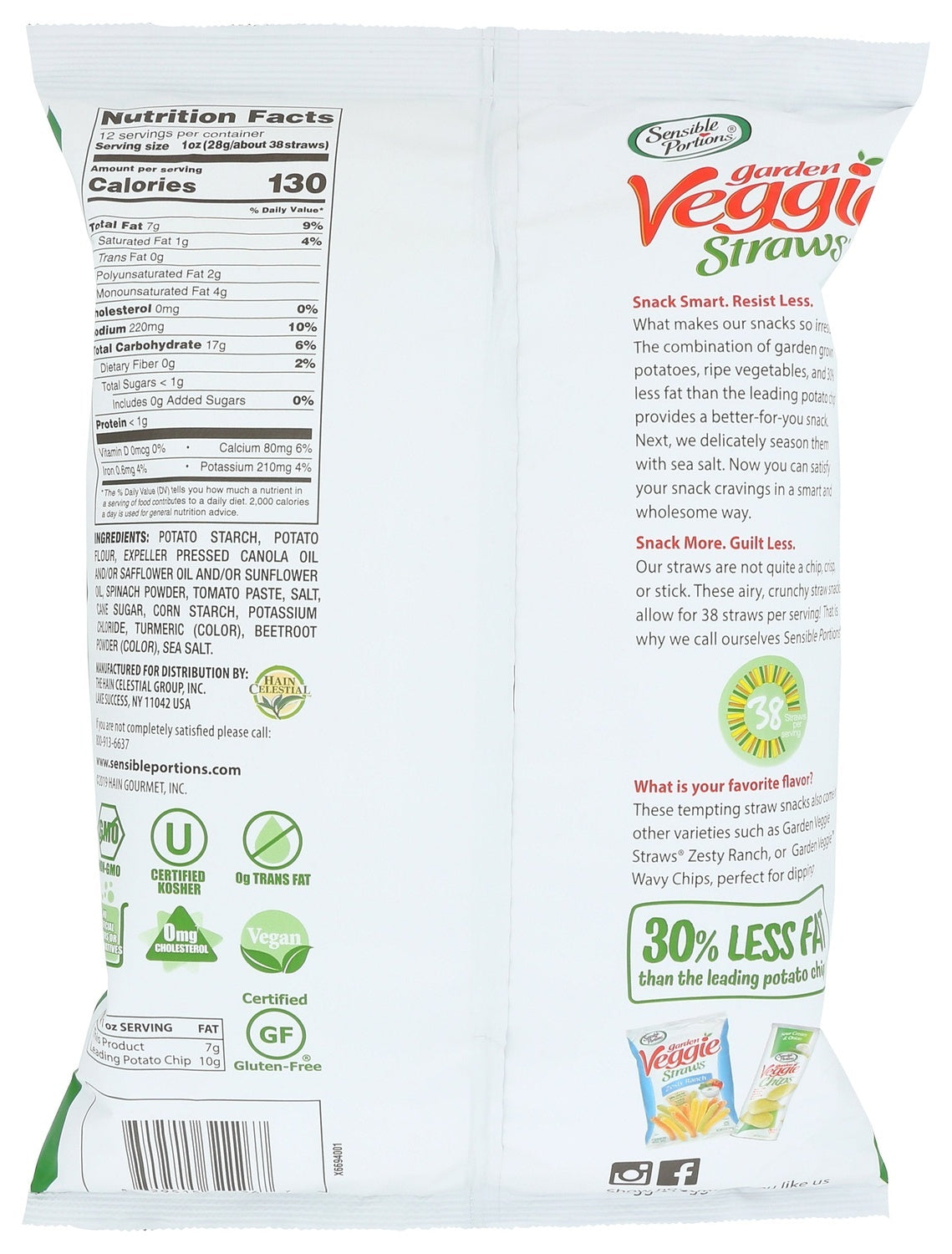8-PACK OF SNACK VEGETABLE GARDEN VEGGIE STRAWS, SEA SALT