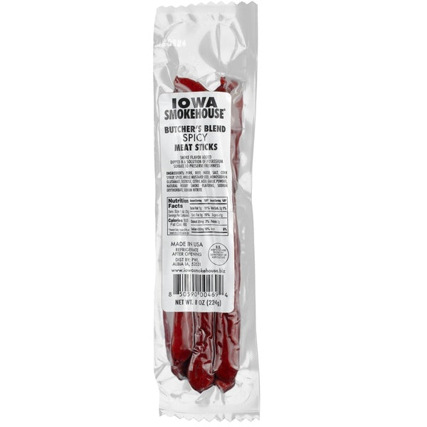 12-PACK OF Meat Sticks Butcher's Blend Spicy 8 oz, Iowa Smokehouse