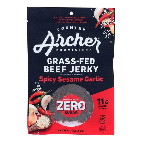 12-PACK OF Meat Meat Beef Jerky Spicy Sesame Garlic Zero Country Archer Snacks 2 oz
