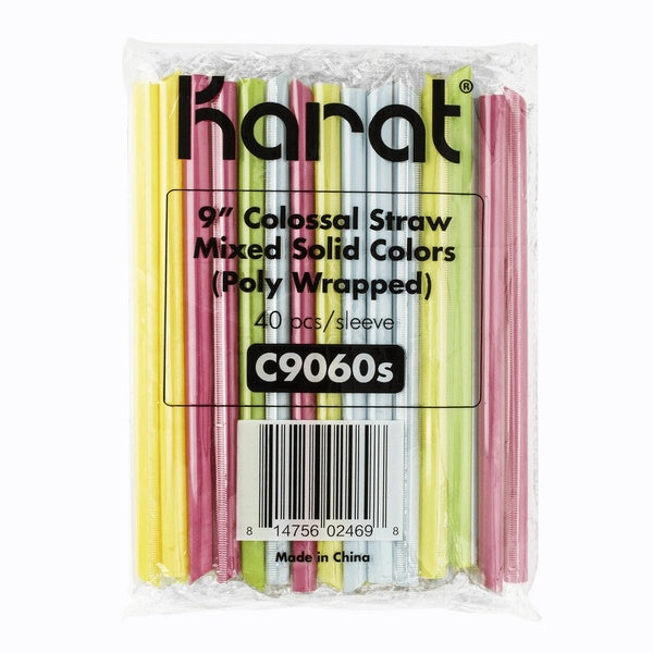 1600-PACK OF Straw Wrapped Karat 1,600 ct Boba Straws | Diagonal Cut | Individually Wrapped - Mixed Color (0.39" x 9")