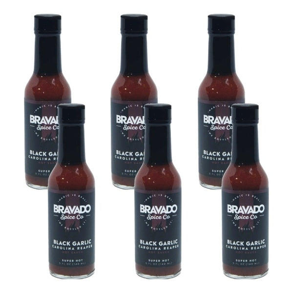6-PACK OF Sauce Hot Black Garlic Reaper Bravado Spice 5 fz