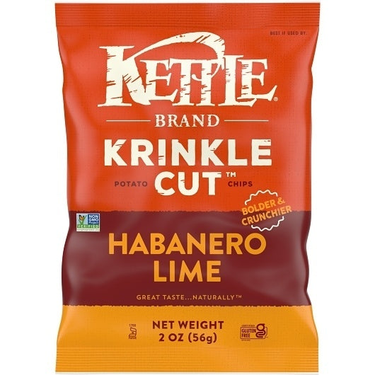 6-PACK OF Potato Chips, Krinkle Cut, Habanero Lime Kettle Chips, Snack Bag Kettle Foods Chips, 6 - 2 Oz