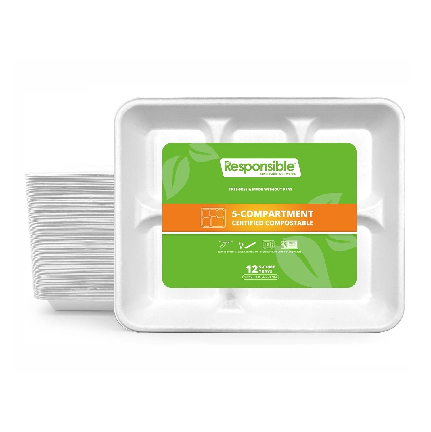 576-PACK OF TRAY FOOD COMPOSTABLE MOLDED FIBER 5-COMP 12 CT WITH PDQ DISPOSABLE