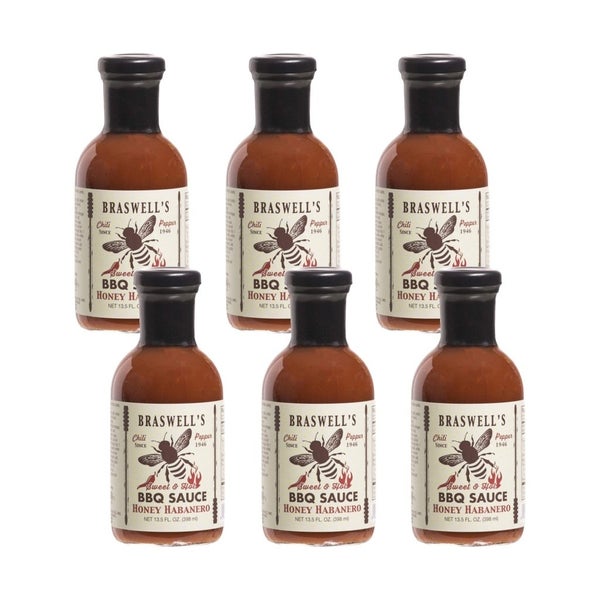 6-PACK OF Sauce Bbq Honey Harbanero Braswell 13.5 oz