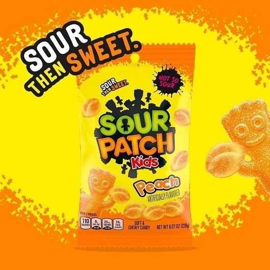 12-PACK OF Peach Gummy Candy Peg Bag Sour Patch Kids Candy, 12 - 8.07 Oz