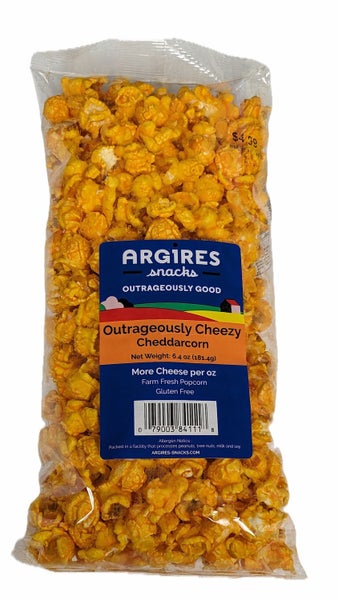 12-PACK OF Snack Popcorn Coasted Outrageously Cheezy Cheddarcorn 6.4 OZ Argires