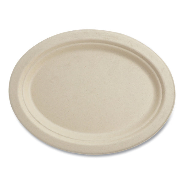 500-PACK OF World Centric PLSCU12OLFS 9.9 in. x 12 in. Fiber Oval Plates - Natural (500/Carton)