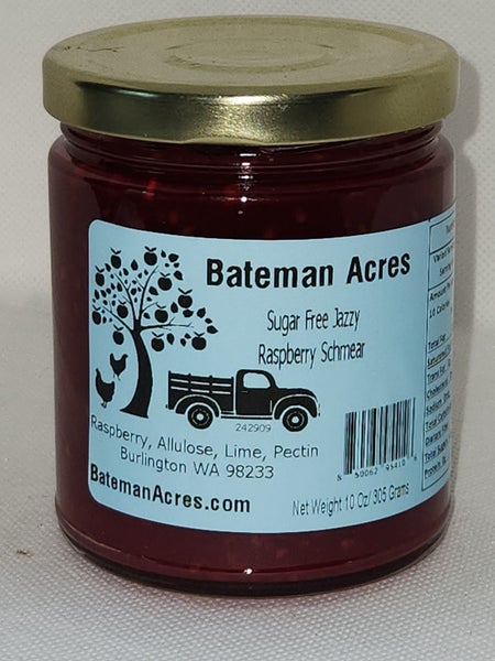 12-PACK OF Spreads, Jams, Sugar- Free Jazzy Raspberry Schmear 10 ounces, 12 ct Bateman Acres