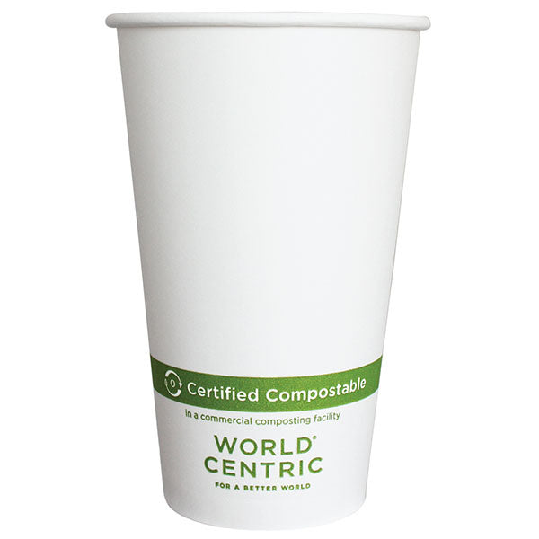1000-PACK OF CUP HOT 16 oz World Centric Compostable White Paper Coffee Cups | 1000 count