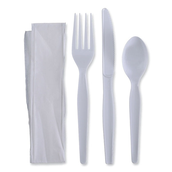 250-PACK OF Boardwalk 4-Piece Heavyweight Cutlery Set - Fork, Knife, Spoon, and Napkin - White (250 Sets per Carton)
