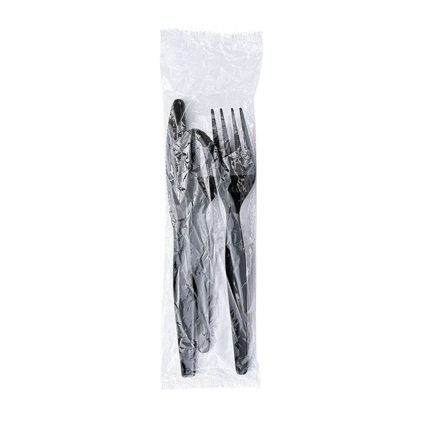 250-PACK OF Cutlery Set Boardwalk BWK3KITHVYBL Heavyweight 3-Piece Cutlery Set - Fork, Knife, and Teaspoon in Black - 250 Count for Events and Takeout