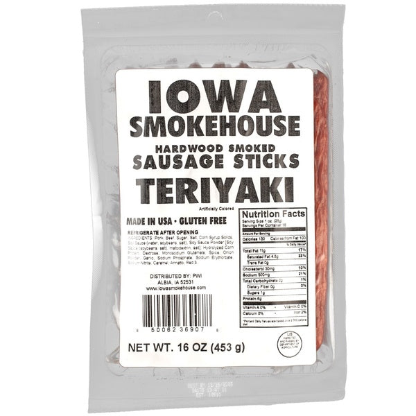 6-PACK OF Snack Sticks Teriyaki 16 oz, Iowa Smokehouse