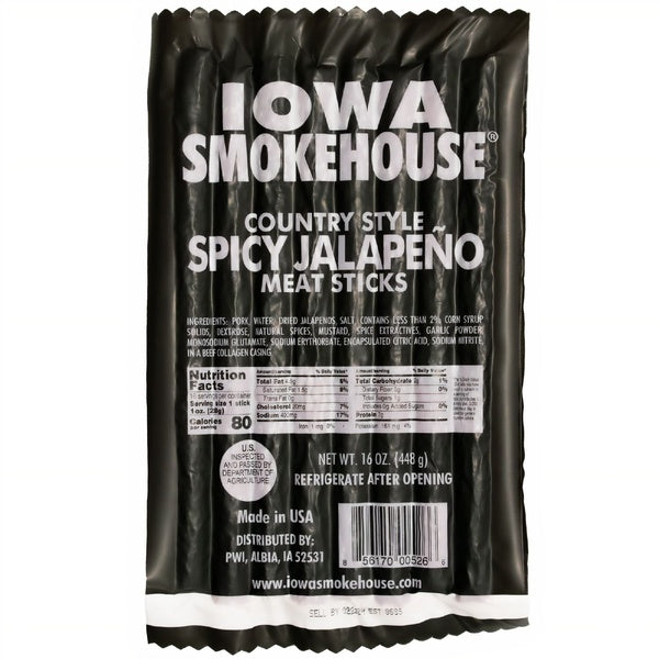 10-PACK OF Meat Sticks Country Style Spicy Jalapeño 16 oz, Iowa Smokehouse