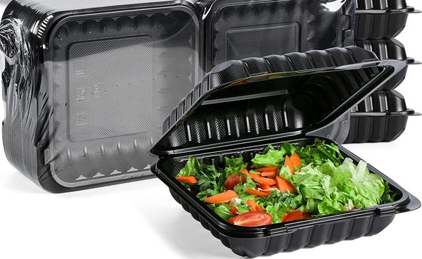 150-PACK OF 150-Count Single Compartment Hinged Black Take Out Containers - 9"