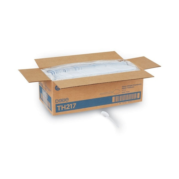 1000-PACK OF Cutlery Plastic Dixie TH217 Heavyweight White Plastic Teaspoons - 1000 Count for Catering and Events