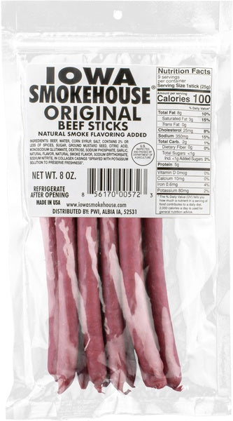 12-PACK OF Beef Sticks 8 oz Original, Iowa Smokehouse