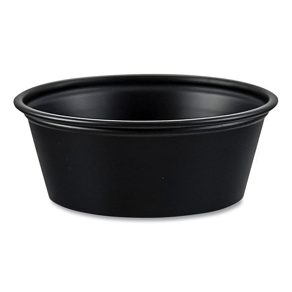 2500-PACK OF Container Food SOLO P150BLK 1.5 oz Black Plastic Portion Containers - Bulk Pack of 2500 for Efficient Service